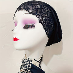 Flower Lace Turban Cap Inner Cap Elastic Head Wrap Underscarf