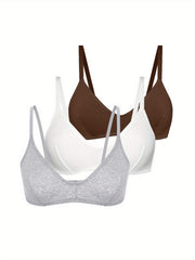 3pcs Solid Wireless Push Up Bras Women's Lingerie