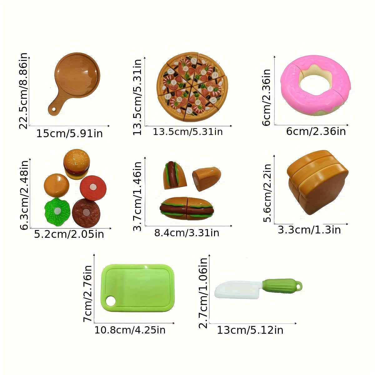 Cuttable Play Food Set Burger Pizza Donut Hot Dog Pretend Kitchen Toys