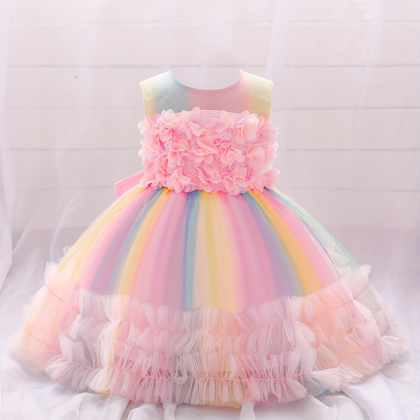 Baby Girls Gorgeous Gown Dress Mesh Appliques Princess Dress Tutu Dress