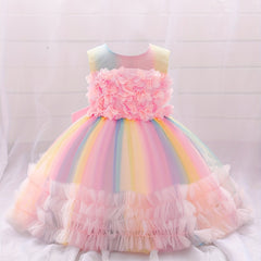 Baby Girls Gorgeous Gown Dress Mesh Appliques Princess Dress Tutu Dress