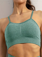 Yoga Sports Set: Solid Pleated Front Sports Bra, Crop Top, Leggings