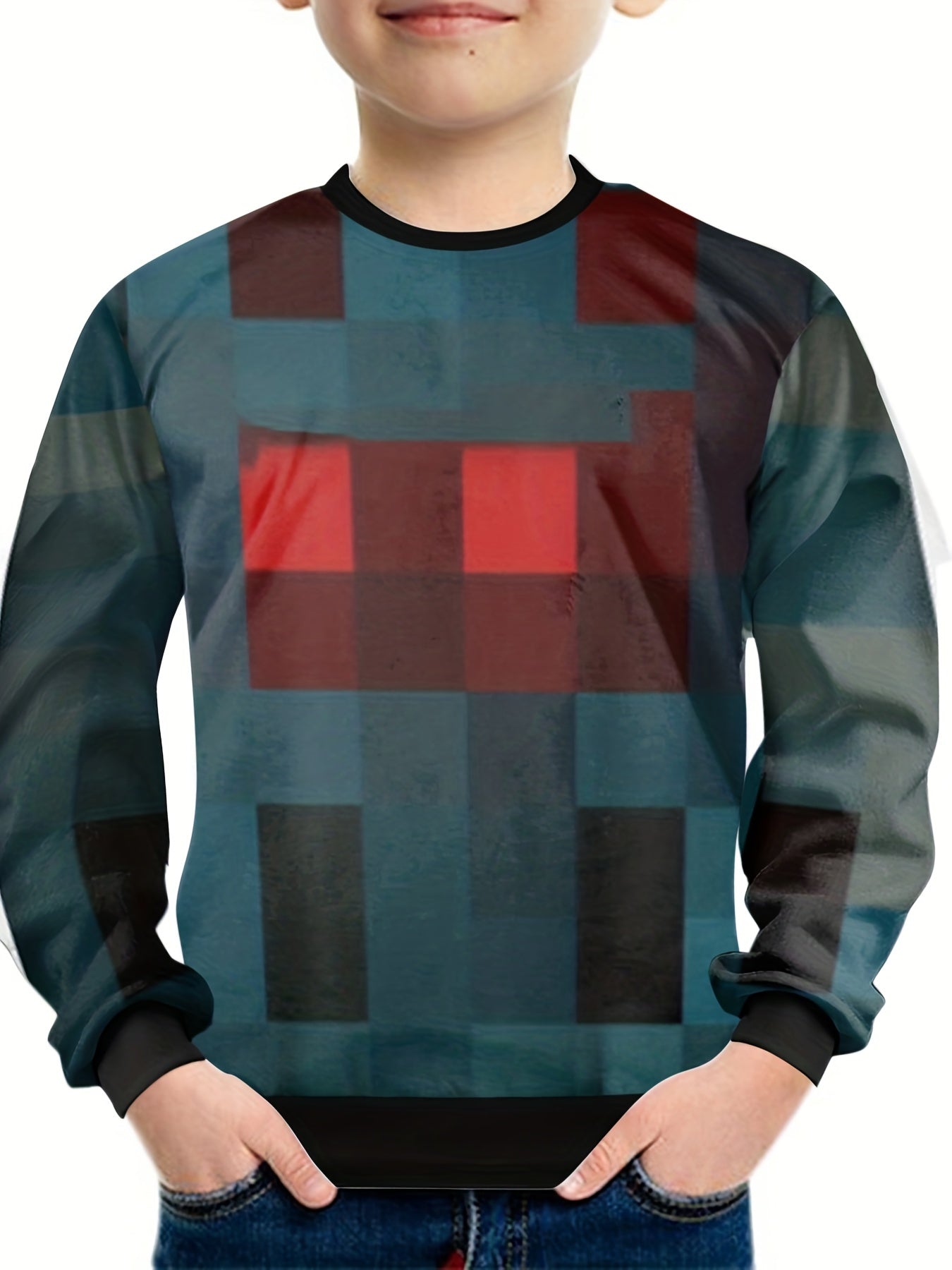 Kids Casual Plaid Print Round Neck Loose Long Sleeve T Shirt