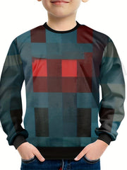 Kids Casual Plaid Print Round Neck Loose Long Sleeve T Shirt
