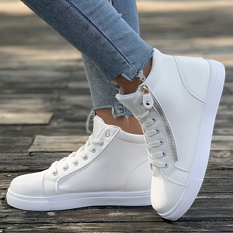 Side Zipper High Top Flat Skate Shoes Wear Resistance Sneakers