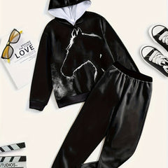 2pc Horse Graphic Hoodies Jogger Pants for Boys Girls