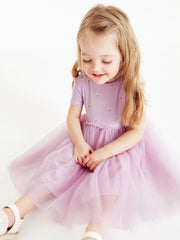 Toddler Girls Rainbow Graphic Mesh Princess Dress For Party
