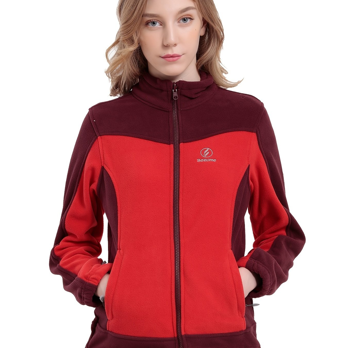 Women's Two Tone Zipper Front Winter Jacket Windproof Soft shell Thermal Coat