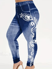 Denim Print Lifting Leggings Casual Skinny Leggings Women's Clothing