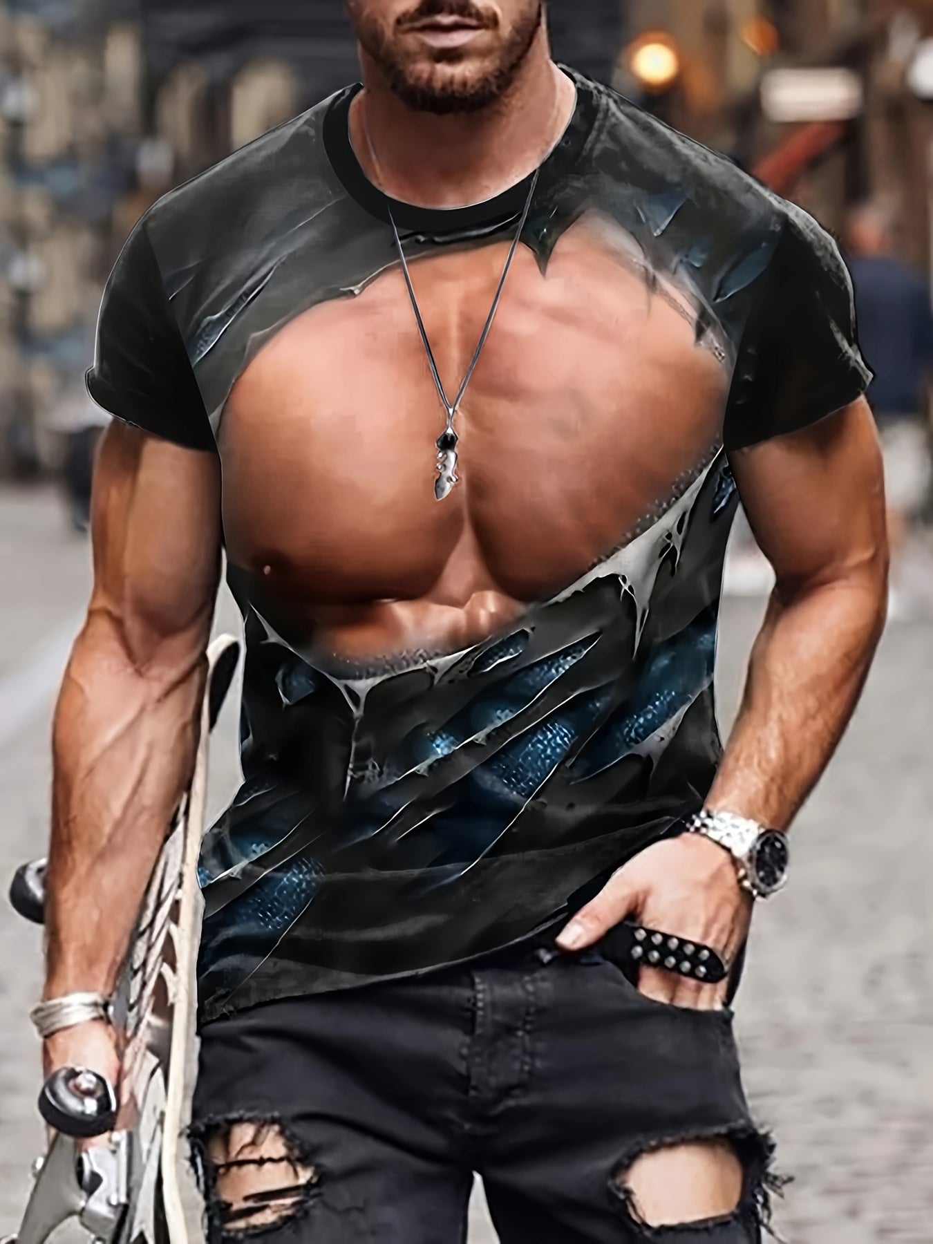 Men's 3D Print Sports T shirt Casual Stretch Tee Shirt For Summer