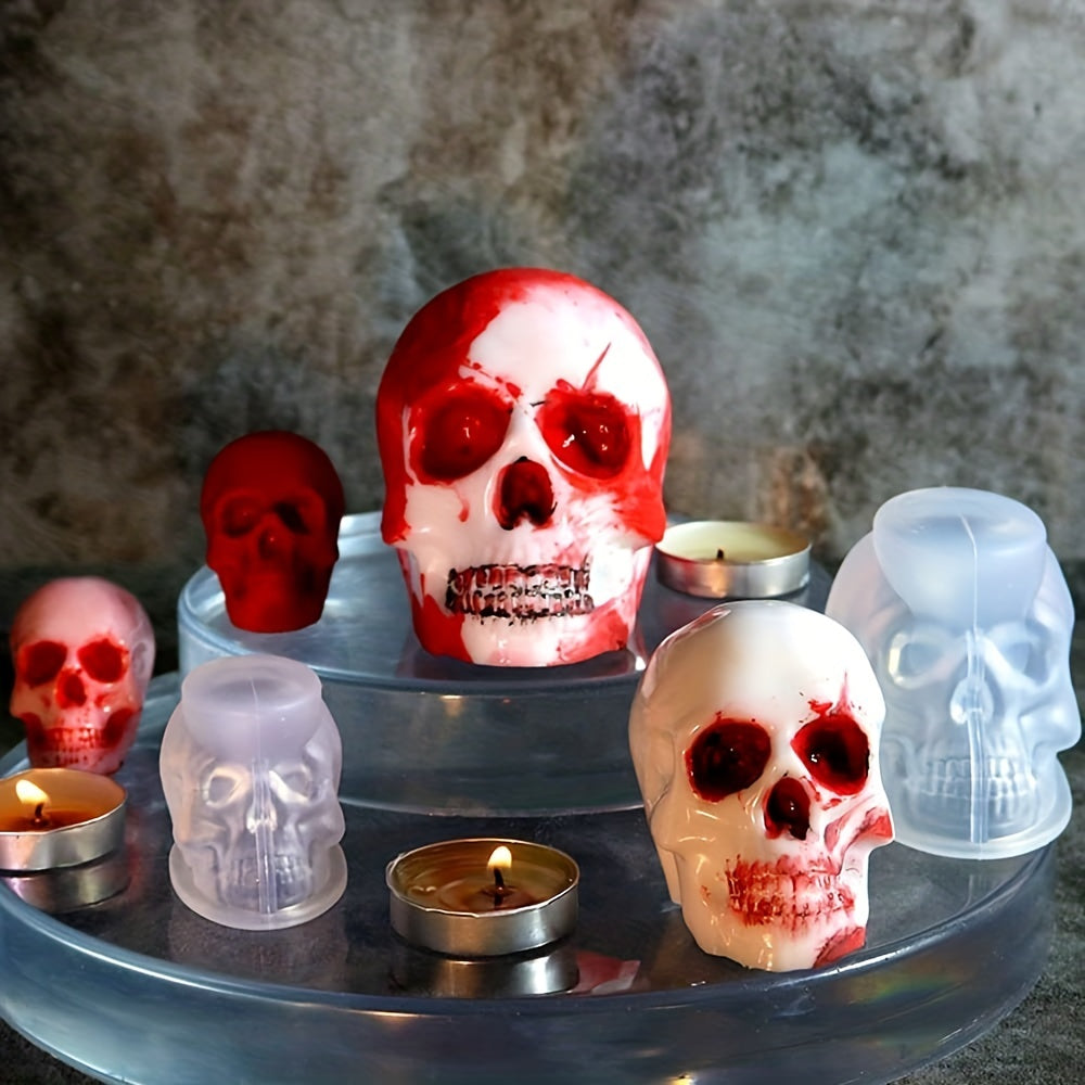 3pcs Skull Silicone Molds Clear 3D Candle Wax Casting Halloween Decor