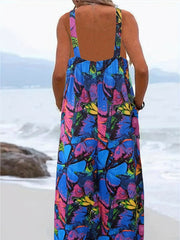 Butterfly Print Wide Leg Jumpsuit Casual Backless Jumpsuit