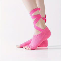 Lace Up Five Toe Yoga Socks Non-slip Open Toe Socks