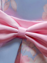 Girls Sleeveless Flowers Graphic Bow Princess Dress Gown