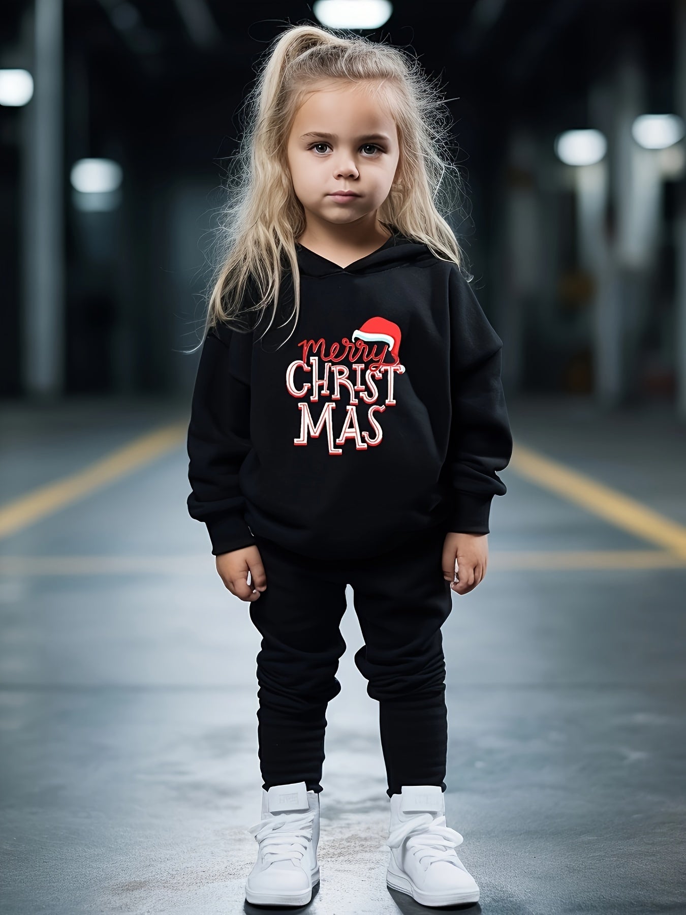 Girls 2pc Alphabets Hooded Sweatshirt & Sweatpants Set