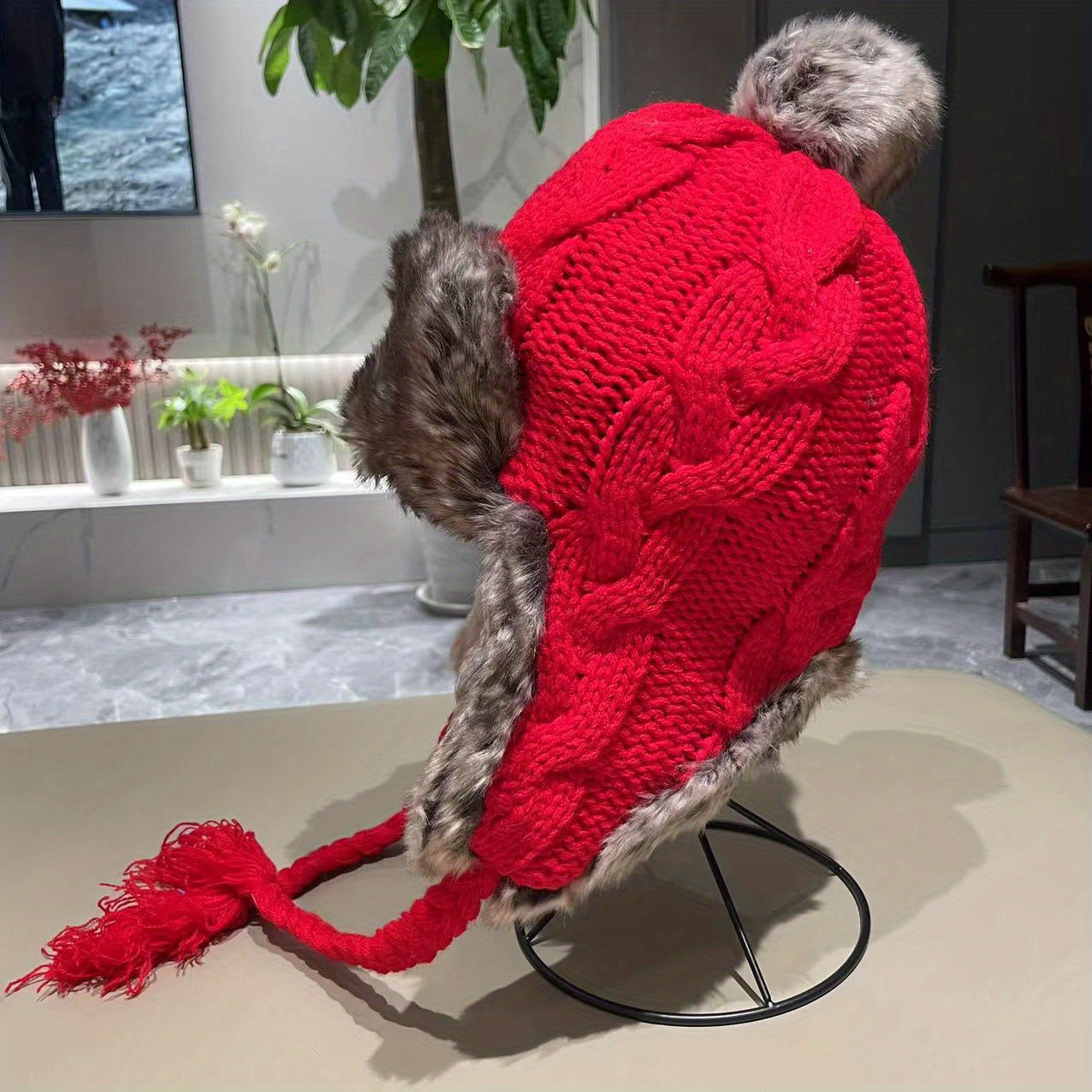 Christmas Thickened Warm Cycling Knitted Plush Ear Protection Hat