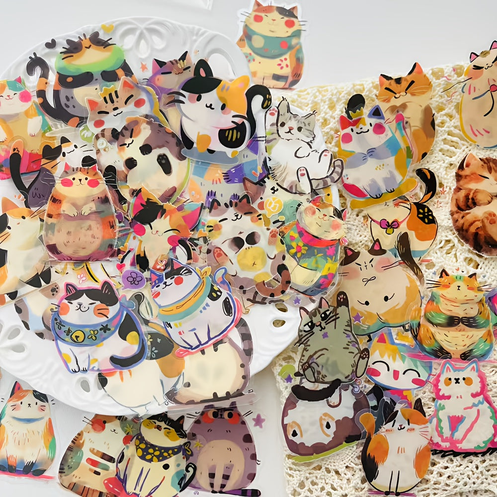 50pcs Cartoon Cat Stickers PET Self Adhesive Decals for DIY Crafts