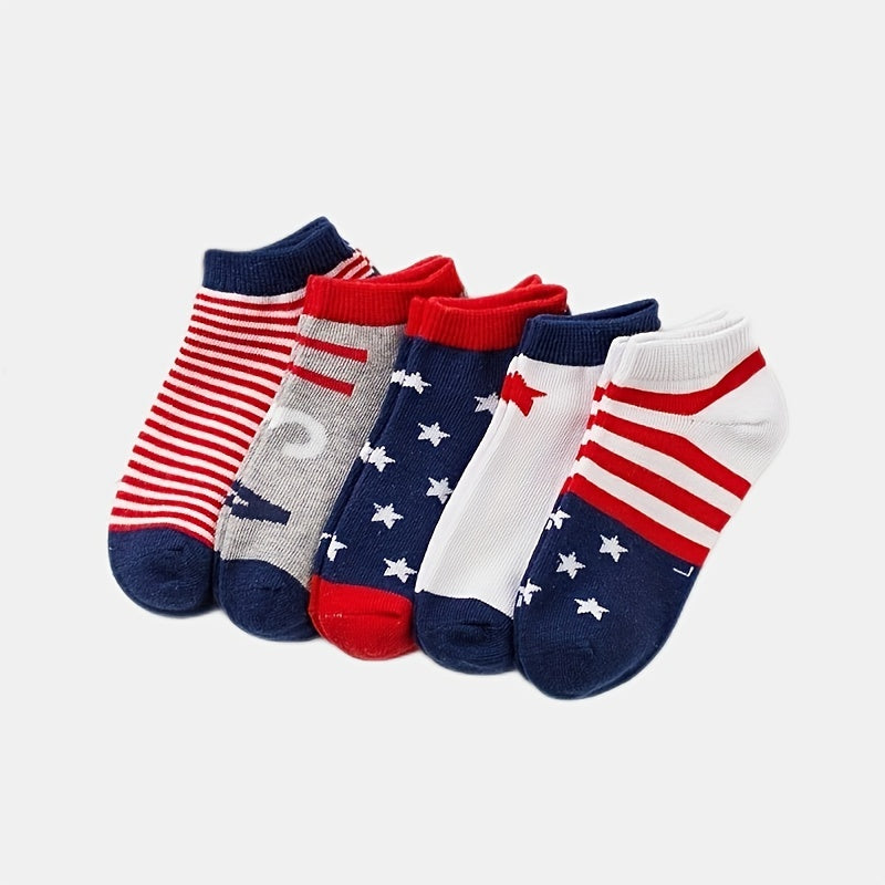 5pairs Boys American Flag Print Ankle Socks Comfortable Short Crew Socks