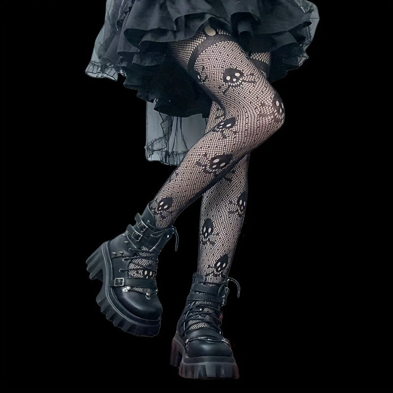 Skull Pattern Fishnet Tights Halloween Mesh Pantyhose Women's Stockings