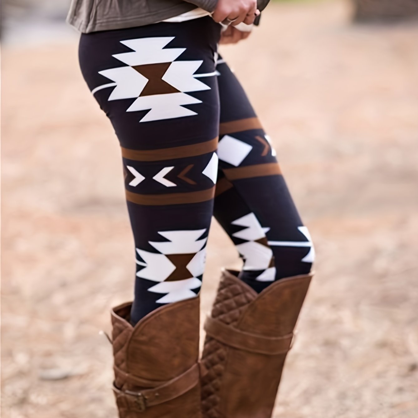 Geometric Print Skinny Leggings Boho Stretchy Leggings Women