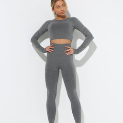 2pcs Yoga Sports Set Long Sleeve Crop Top & High Waist Leggings