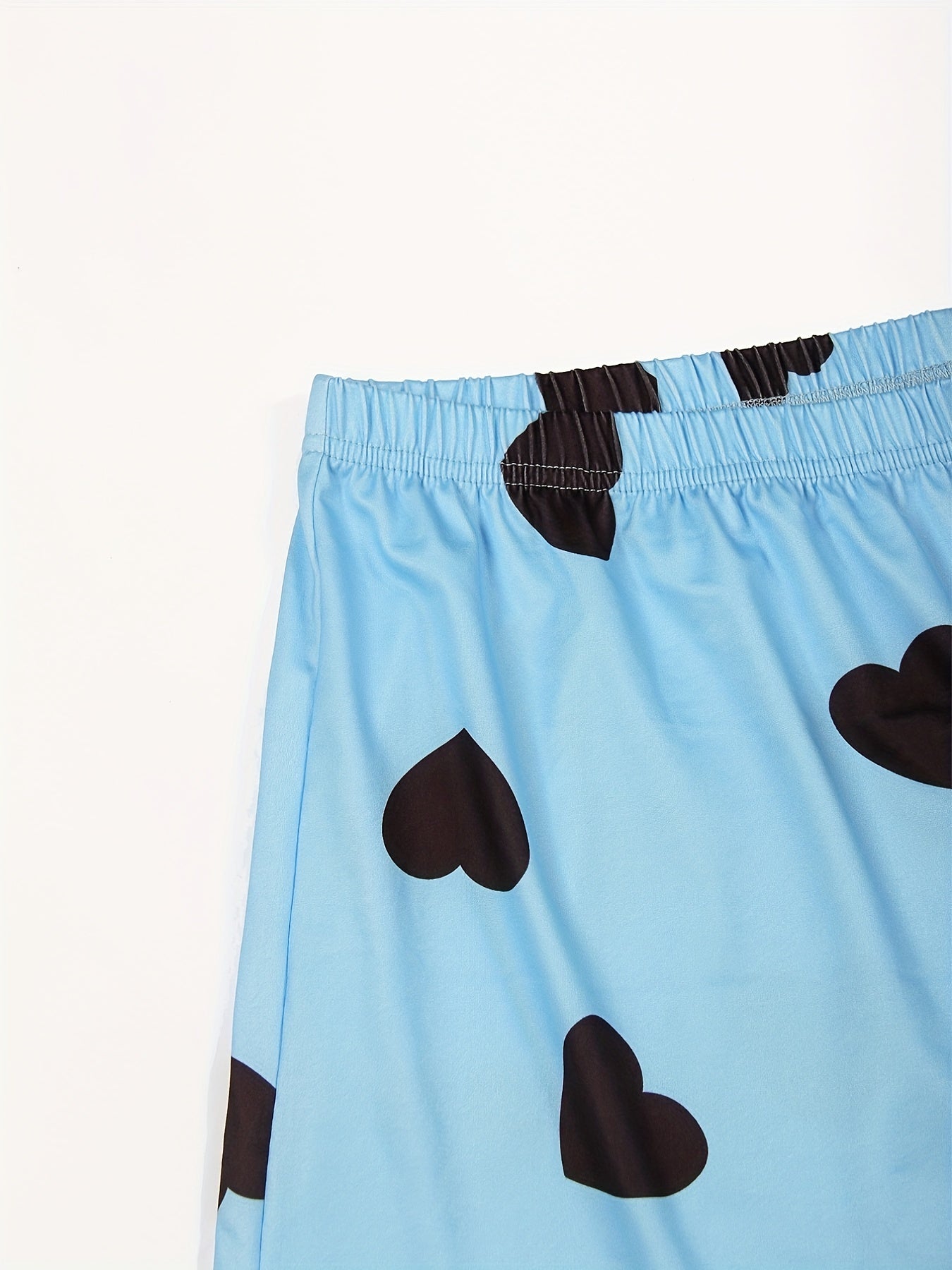 Heart Print Pajama Set - Short Sleeve Top & Shorts Lounge Set