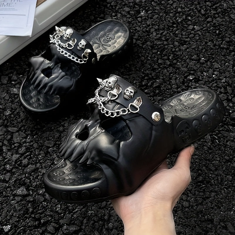 Men's Skull Slides w/ Chains Thick Bottom Comfort Slippers