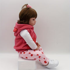 19" 48cm Soft Vinyl Reborn Doll Baby Girl Hairwig Pink Clothes Plush Giraffe Toy
