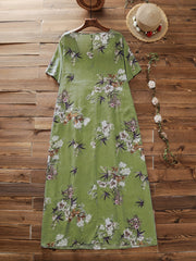 Floral Print Short Sleeve V Neck Loose Dress