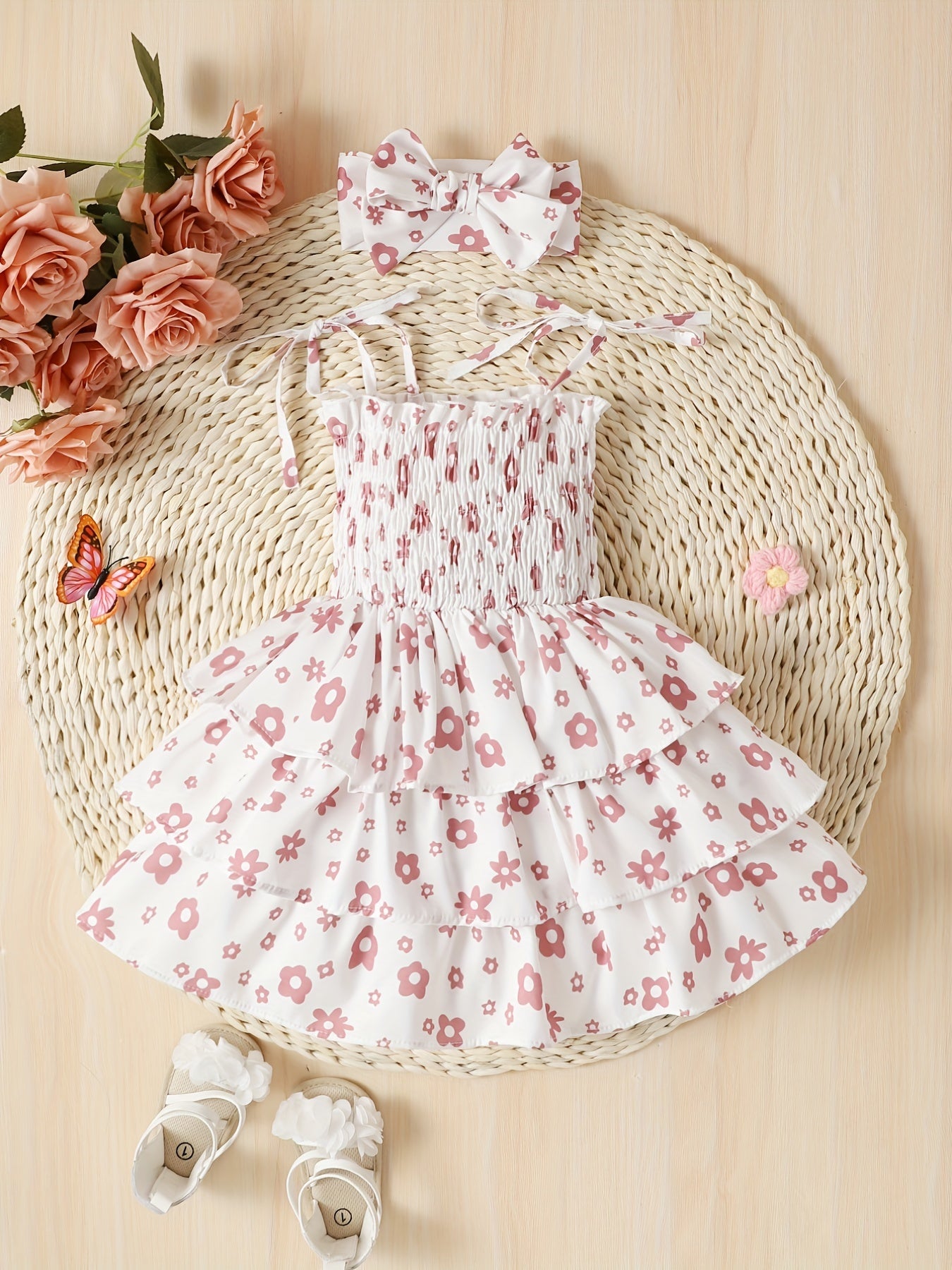 Baby Girls Allover Print Three Layer Skirt Suspender Dress Fairy