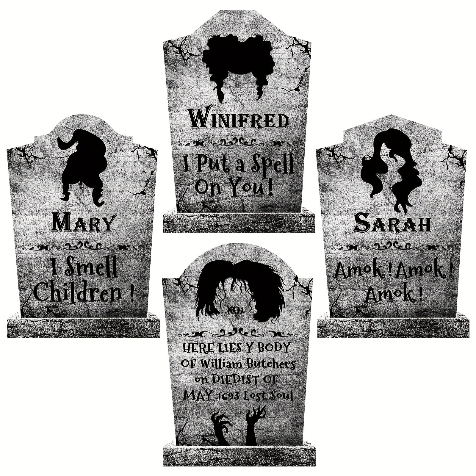 4pcs Halloween Decorations Witches Tombstones Gravestone Decor Yard Signs