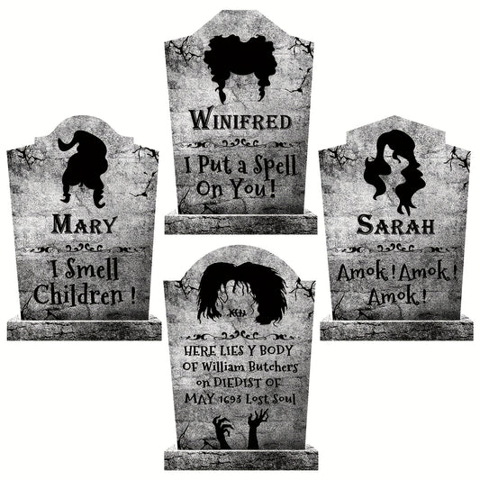 4pcs Halloween Decorations Witches Tombstones Gravestone Decor Yard Signs