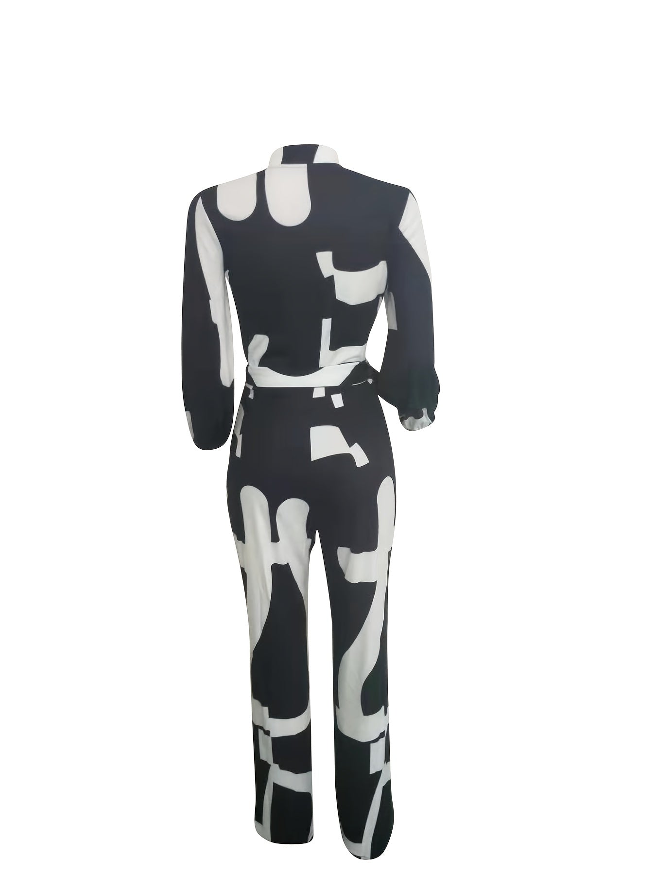 Newspaper Print Tie Front Jumpsuit Casual Button Down One Piece Jumpsuit