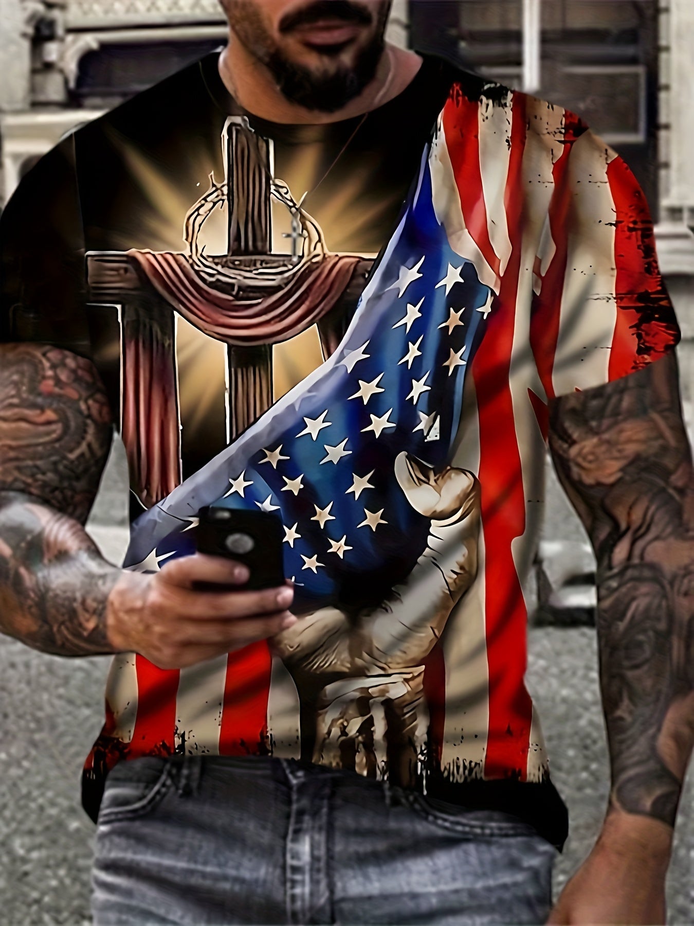 Patriotic 3D Graphic Print Men's T Shirt Short Sleeve