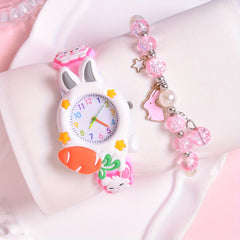 Kids' Rabbit Watch Set - Cartoon Rabbit Youngsters' Watch with Silicone Strap