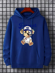 Teddy Bear Print Hoodie Men's Casual Pullover Hooded Sweatshirt