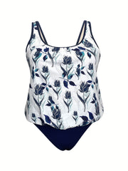 Vacay Swimsuit Set Floral Print Tank Top & Solid Shorts Two Piece