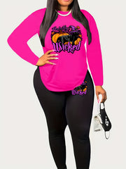 Halloween 2pcs Set Women's Plus Graphic Print Tee & Leggings Set