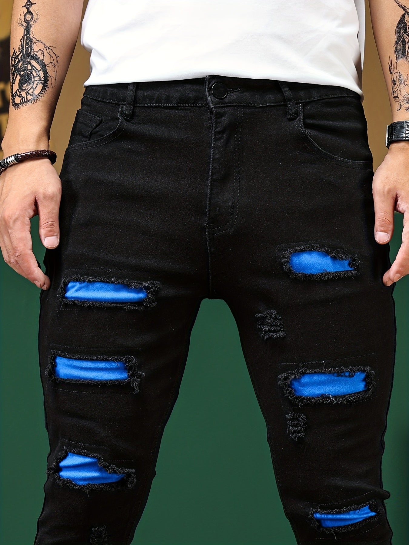 Mens Stretch Ripped Jeans Casual Street Style Denim Pants