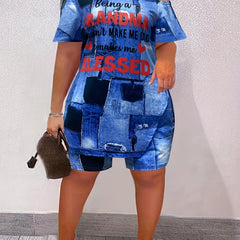 Patchwork Casual Two piece Set Letter Print Slanted Shoulder T shirt & Slim Shor