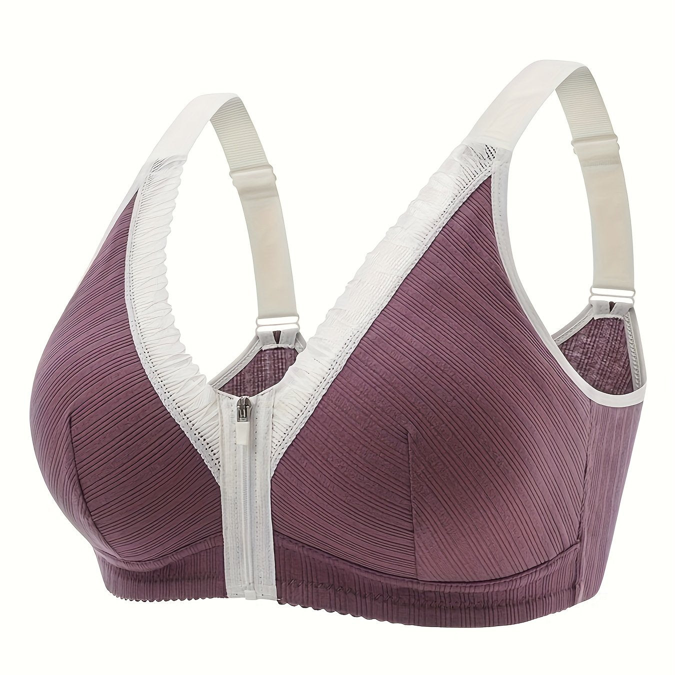 Lace Wireless Zipper Push Up Bra