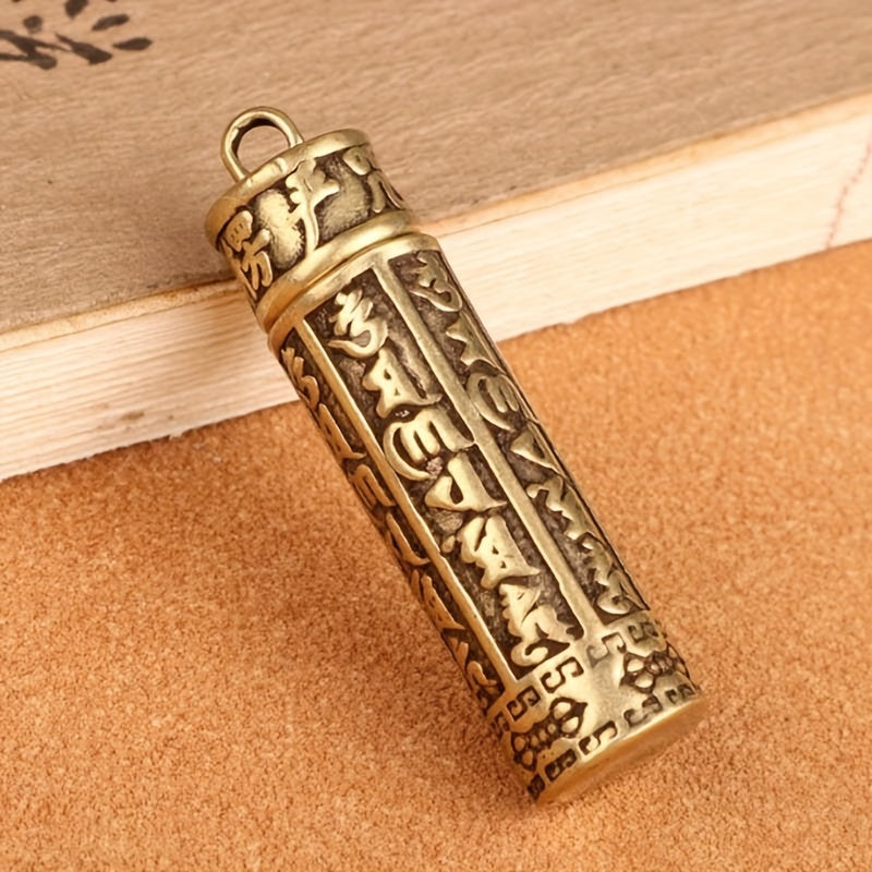 Brass Cylinder Pendant Keychain Retro Pill Box Medicine Container Key Chain