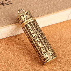 Brass Cylinder Pendant Keychain Retro Pill Box Medicine Container Key Chain