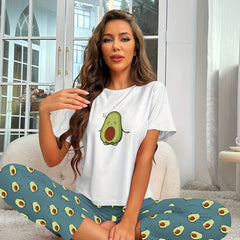 Avocado Print Pajamas Set Short Sleeve Crew Neck Top & Pants