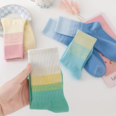 4 Pairs Ombre Crew Socks Comfy & Breathable Mid Tube Socks Women's Stockings