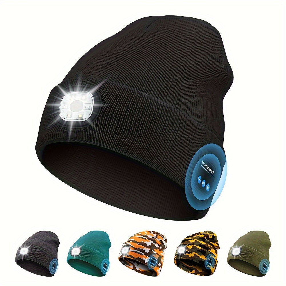 LED Light Hat Wireless Function Beanie Hat Rechargeable Knit Warm Hat