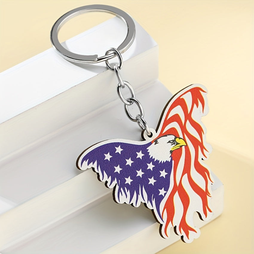 American Flag Key Chain Wooden Pendant for Bag Purse Backpack
