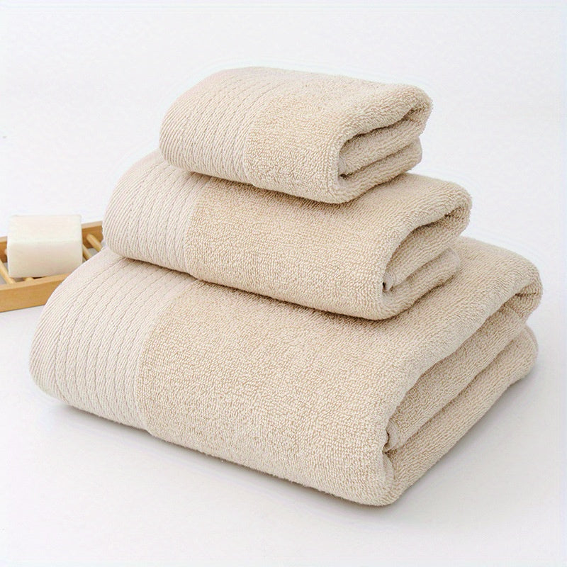 3pcs Solid Towel Set Soft Washcloth Hand Towel Bath Towel Thickened Absorbent