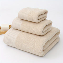 3pcs Solid Towel Set Soft Washcloth Hand Towel Bath Towel Thickened Absorbent