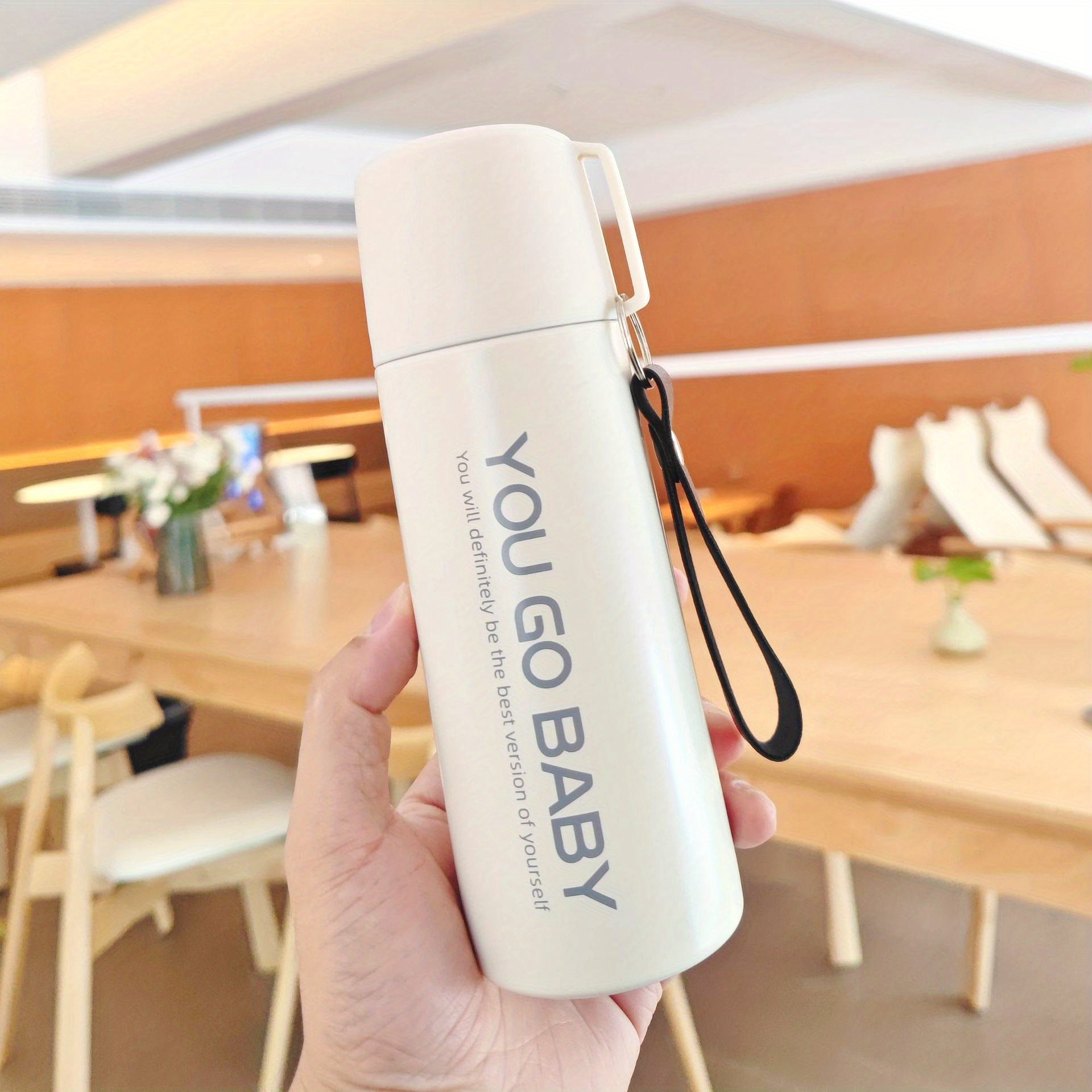 12oz Letter Printed Vacuum Flask With Lanyard